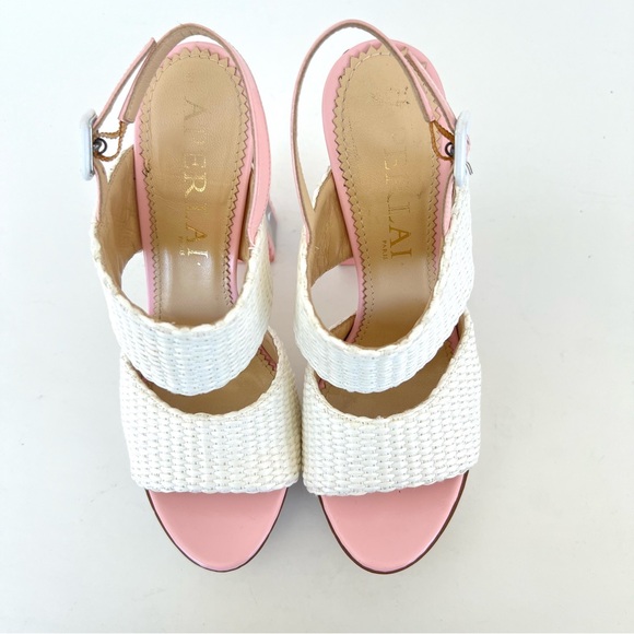 APERLAI Paris White Wicker Style Pink Leather Ankle Strap  Lucite Heel Sz 38 - Picture 5 of 15